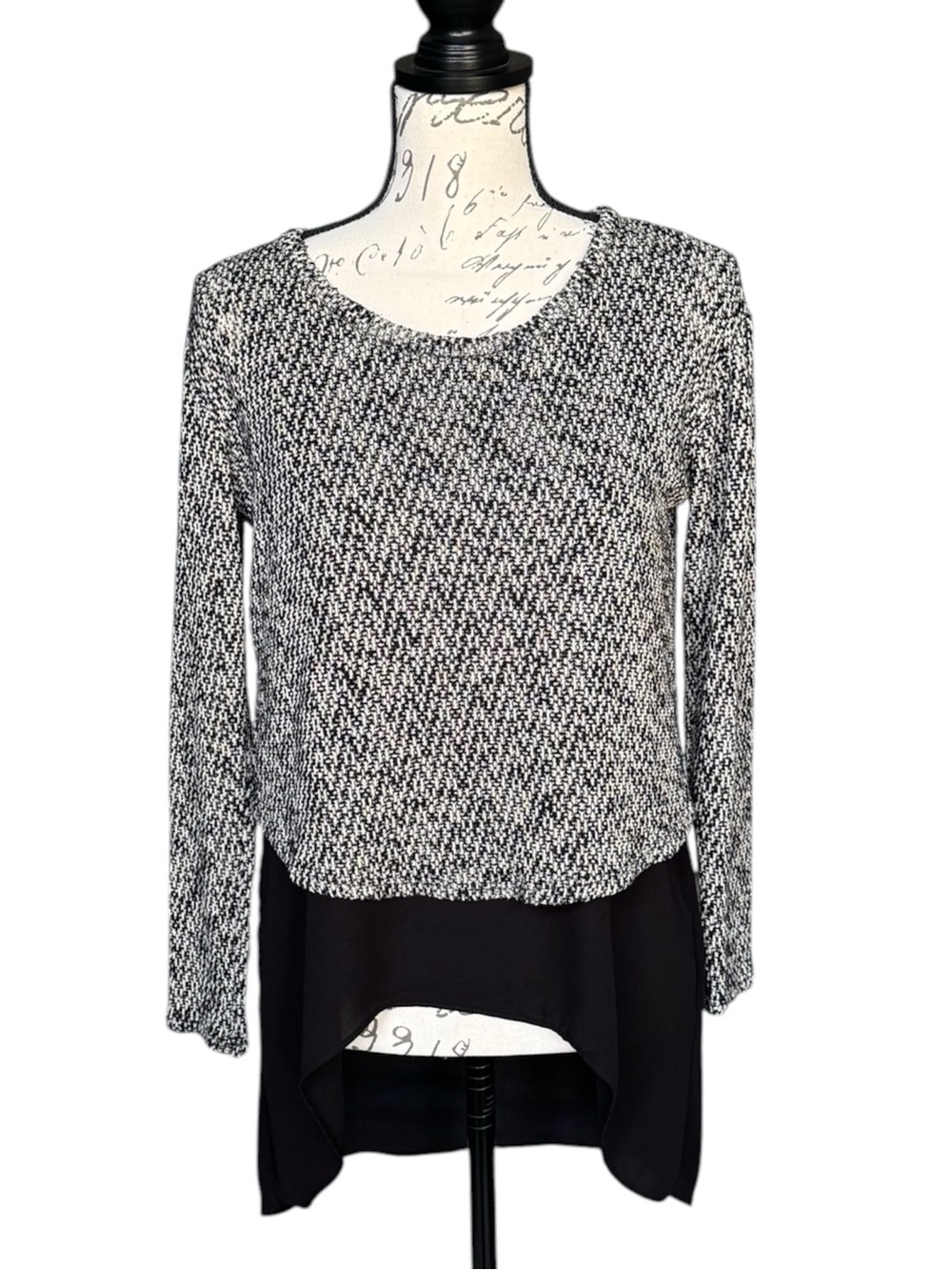 Bar III Black and White Layered Mixed Media High Low Top